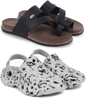 Kapani Fashion Men Slippers(Black, Grey , 8)