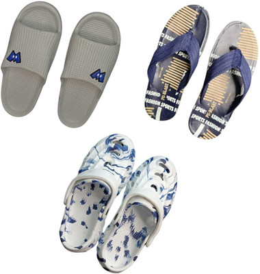 BLIBBERS Men Slippers(Grey, Blue, Multicolor , 8)