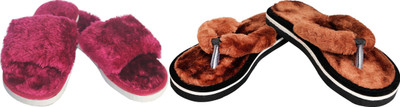 rexizone Women Flip Flops(Brown, Maroon , 6)