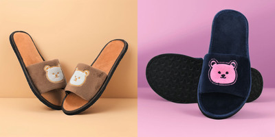 Y key Women Flip Flops(Navy, Gold , 7)