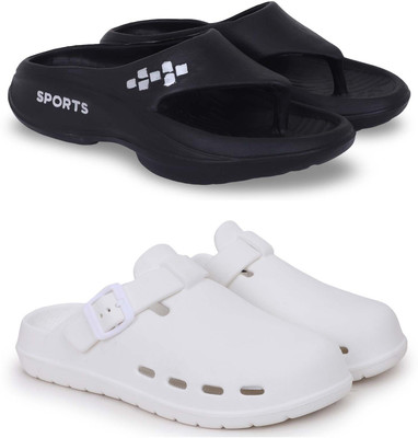 KAPYANSH Men Slippers(Black, White , 10)