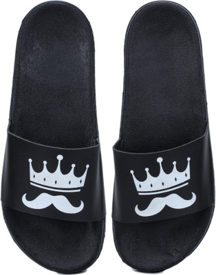 Digicros Men Flip Flops(Black, White , 9)