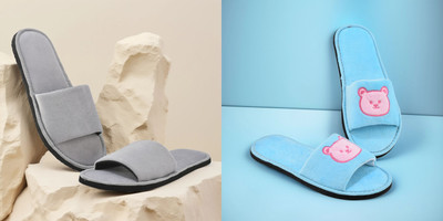 Y key Women Flip Flops(Grey, Blue , 6)