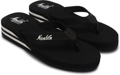 NICELITE Women Slippers(White, Black , 7)