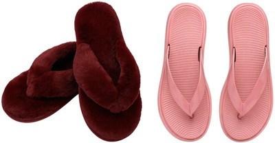 Shivaru trader Women Slippers(Maroon, Pink , 8)