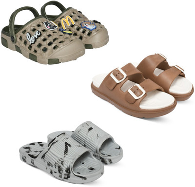 Acorn Men Slides(Brown, Tan, White , 9)