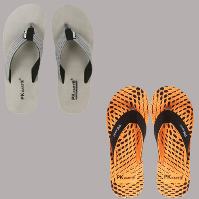 PKKART Men Slippers(Grey, Orange , 7)