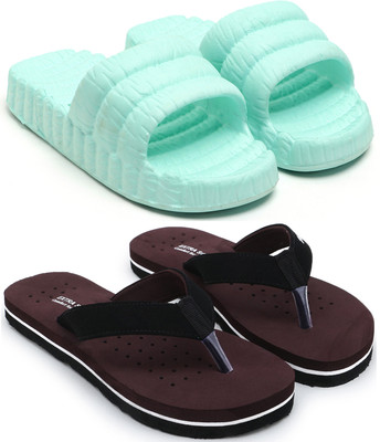 Tellinn Women Flip Flops(Blue, Maroon , 7)