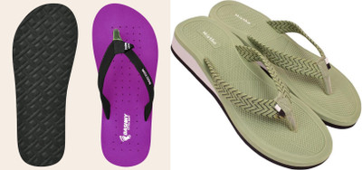 DASHNY Women Flip Flops(Purple, Green , 5)