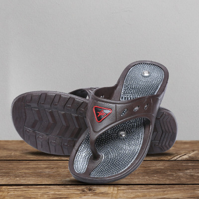 Unistar Men Acupressure|Flip-Flops|Natural Leg Foot Massager Slippers(Brown , 8 UK/India)