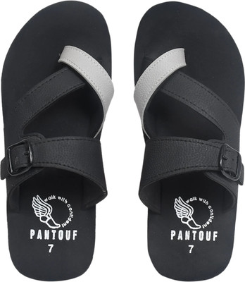 pantouf Men Flip Flops(Black, White , 10)