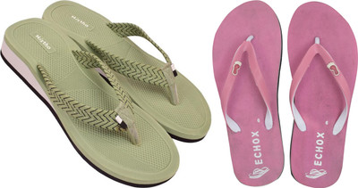 DASHNY Women Flip Flops(Pink, Green , 4)