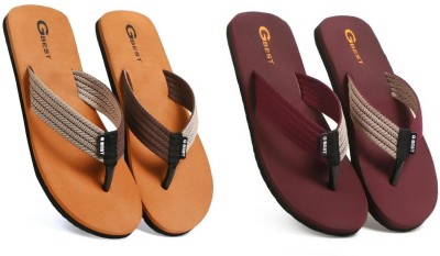 G Best Men Flip Flops(Brown, Maroon , 10)