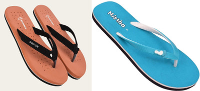 NISTHA Women Flip Flops(Blue, Orange , 6)