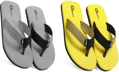 G Best Men Flip Flops(Yellow, Grey , 10)