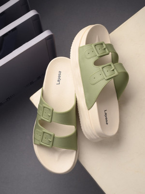Layasa Women Flip Flops(Green , 6)