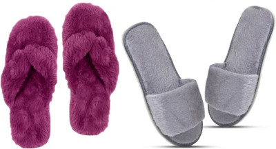 rexizone Women Flip Flops(Grey, Purple , 5)