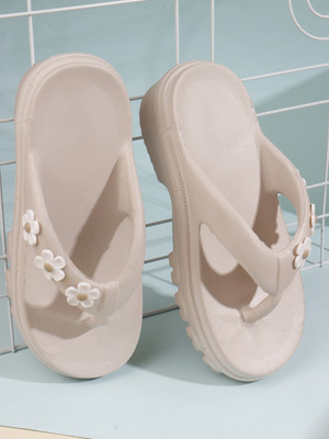 Clogsy Women Flip Flops(Beige , 6)