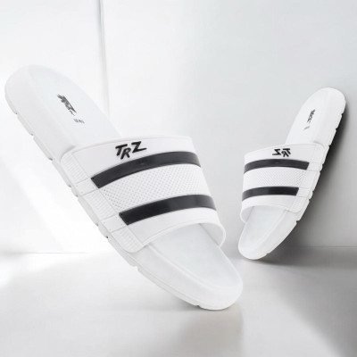 TRZ Men Flip Flops(White , 9)