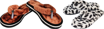 rexizone Women Flip Flops(Brown, Multicolor , 6)
