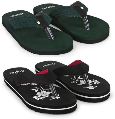 BIZLER Men Ortho Comfort Slippers | Anti-Slip, Lightweight & Durable Flip Flops(Black, Green , 9)