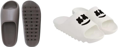 Sirex Men Slides(Off White, Grey , 6)