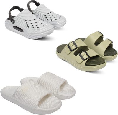 Acorn Men Slides(White, Green, Grey , 7)