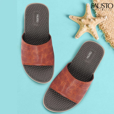 FAUSTO Men Slides(Tan , 8)