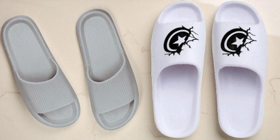 Shoepro Men Slides(Grey, White , 7)