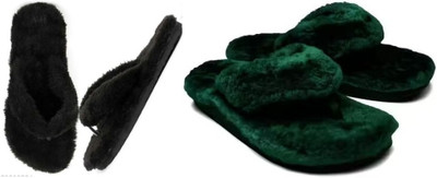 rexizone Women Flip Flops(Green, Black , 4)