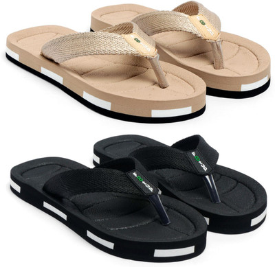 Footup Men Slippers(Beige, Black , 6)