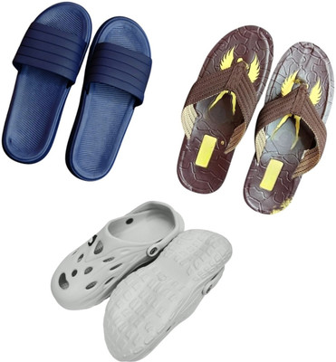 BLIBBERS Men Slippers(Blue, Brown, Off White , 9)