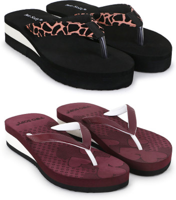 TWO SOFT Women Combo Pack Of 2 Stylish Casual Light & Soft Comfortable Daily Wear Slippers(Tan, Maroon , 8)