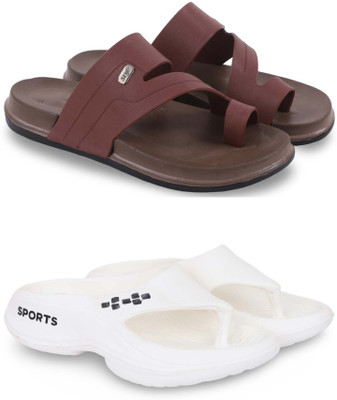 Kapani Fashion Men Slippers(Brown, White , 9)