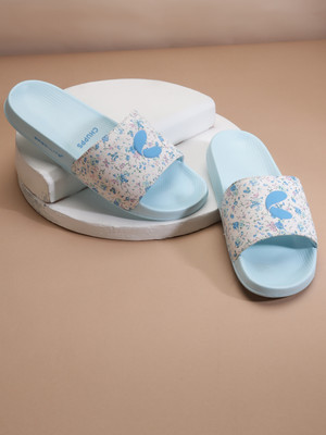 Chupps Women Grace White Blue Slides Slippers Soft Lightweight Flip Flops For Slides(White , 4)