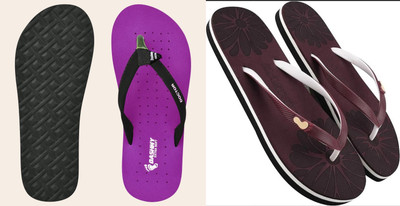 DASHNY Women Flip Flops(Purple, Maroon , 5)