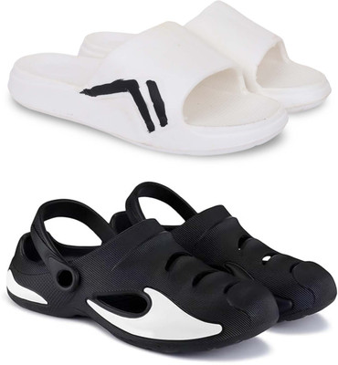 KAPYANSH Men Slippers(White, Black , 7)