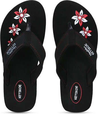 KETIKOE Women Ortho-Care Trending Colorful Printed Flip Flops (Pack of 1) Slippers(Black , 7)