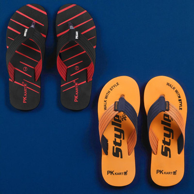 PKKART Men Slippers(Black, Orange , 6)