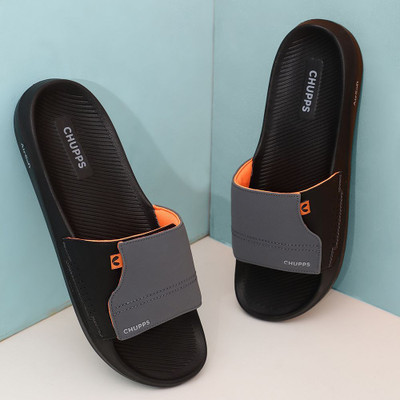 Chupps Men Vapor Grey & Black Slides Slippers Soft Lightweight Flip Flops For Slides(Grey , 8)