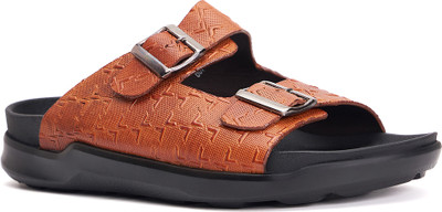 Hitz Tan Leather Open Toe Slippers Men Flats(Tan , 10)