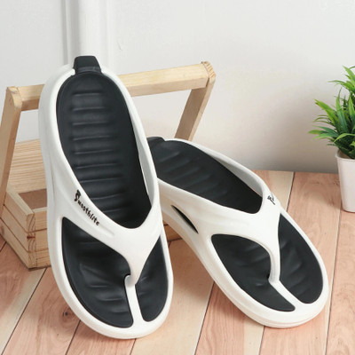 Smoothlite Men Dual Tone slipper comes with Removable Insole, Ultra Comfort & Anti Slip Backing Flip Flops(White, Black , 8)