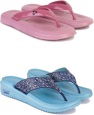 Pennen Women Slippers(Blue, Pink , 7)