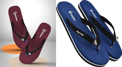 DASHNY Women Flip Flops(Navy, Maroon , 7)