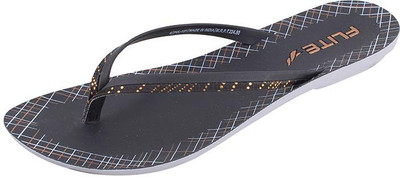 FLITE Women Flip Flops(Black , 6)