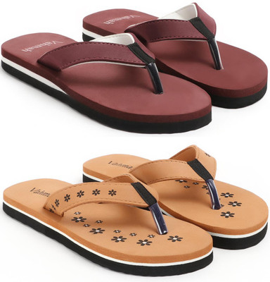 VAHMAH Women Slippers(Maroon, Tan , 4)