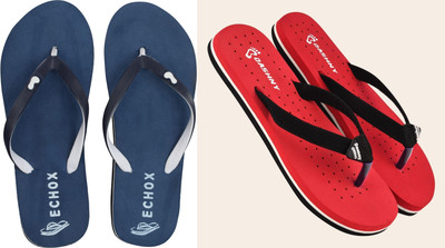 DASHNY Women Flip Flops(Red, Navy , 8)
