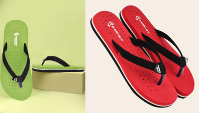 DASHNY Women Flip Flops(Red, Green , 5)