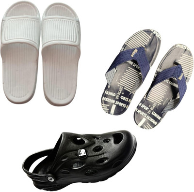 BLIBBERS Men Slippers(White, Blue, Black , 6)