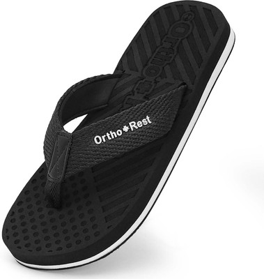 Ortho + Rest Men Soft Orthopedic Slipper for Men|Diabetic, Heel Pain Relief, Anti-Skid Daily Use Flip Flops(Black , 6)
